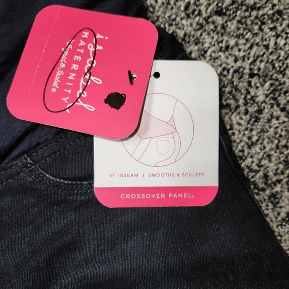 Isabel Maternity Bermuda Shorts Sz 12 Black Denim Crossover‎ Panel 9" Inseam Nwt - Picture 2 of 11